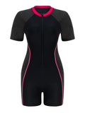 2026 Zipper Slim One Piece Swimsuit Women Padded Short Sleeve Swimwear Female Bather Bathing Swimming Swim Surf Suit Beachwear