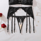Lace see-through body shaping sexy three-point bra split three-piece set