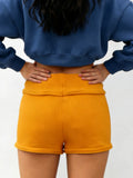 Women Fashion Lounge Shorts Spring Summer Knit Shorts Solid Color Drawstring Foldable Waist Comfy Casual Shorts