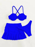2026 Push Up 3 Pieces Bikini & Beach Slirt Swimsuit Women Strappy Swimwear Female Bathers Bathing Swimming Swim Suit Beachwear