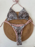 DEKA Sexy Green Floral Print Bikini Set Swimwear Women Braiding Rope Strap Patchwork Bandage Push Up Bathing Suit Thong Swimsuit