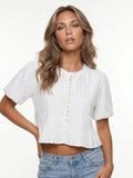 Summer Women's Ruched White Shirts Solid Color Bubble Short Sleeve Button Down Tops Casual Fashion Blouse