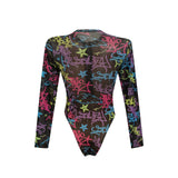2026 Printed Long Sleeve with Long Pants Sexy One Piece Swimsuit Women Swimwear Female Flowers Padded Bather Bathing Suit Swim