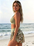 Women's one-piece swimsuit, conservative lace-up swimsuit, belly-covering slimming printed swimsuit