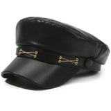 Women's Faux Leather Beret Retro Flat Top Painter Hat