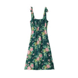Floral Print Slim-fit Side-slit Camisole Dress For Women With Double Shoulder Straps And Semi-elastic Back Mid-length Skirt 9UCW