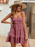 Solid Color Dots Spaghetti Strap Mini Dresses Women Bowknot Leace-up Backless Short Dress Summer Beach Vacation Vestidos Female