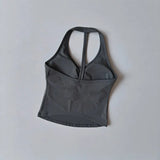 Women's Summer V-Neck Yoga Sports Vest Hanging Back Neck Design Outdoor Running Training Gathered Fit Top for Active Wear