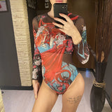 S - XXL Printed Long Sleeve With Sarong One Piece Swimsuit Women Swimwear Female Flowers Padded Bather Bathing Suit Swim V7181