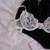 MOYISU Parisian Lace Half Cup Bra Set - Ultra-Thin Underwire Summer Lingerie with Sheer Cutouts & No Sponge Sexy French Desire