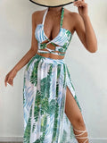 2026 Halter 3 Pieces Bikinis Bandage Swimsuit & Beach Dress Sexy Swimwear Women Bathers Swimming Bathing Suit Beachwear Summer