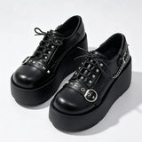 New Arrival Gothic Black Rivets Platform Creepers Shoes White Chain Decor Goth Creepers Chunky Lace Up Lolita Casual Shoes
