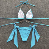 Wrap Around Halter Metal Chains Bikinis 2025 Diamond Bikini Women Swimsuit Female Swimwear Two Pieces Bikini set Bathing Suit