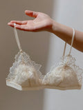 MOYISU French Style Sexy Embroidered Lace Bra Set - No Underwire Triangle Cup Small Breasts Underwear for Big Breasts Women