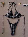 Sexy Black Polka Dot Print Bikini Set Women Pearls Push Up Bra Thong Swimwear 2026 Summer Bathing Suit Holiday Micro Swimsuit