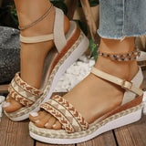Bohemian Braided Wedge Sandals for Women Summer 2025 Beach Casual Ankle Strap Sandles Woman Plus Size Med Heel Sandalias Ladies