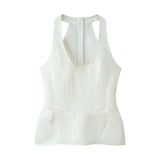 Women's Fashion Casual Halter Neck Slim-Fit Cream White Halter Neck Corset Top With Hem Sleeveless Waist Blouse For Women TTLD
