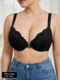 Plus Size Lace Women's Bra Front Closure Push Up Underwire Brassiere Wide Strap Comfortable Thin B C D E Cup Bra Women