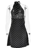 FDYOUI Woman Clothes Halter Sleeveless Polka Dot Satin Short Dress 2026 Summer Sexy Bandage Backless Mini Evening Party Dresses