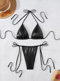 PU Faux Leather Mini Micro String Bikini Women Swimsuit Female Swimwear Two-pieces Bikini Set Thong Bathing Suit Swim Beachwear