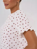 Heart Print Casual Round Neck Short Sleeve Shorts Two-piece Set Pajamas Set Women Summer Sleepwear Home Wear