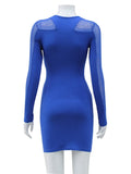 Ahagaga Fashion Mesh Patchwork Sexy Mini Dresses Women Streetwear Regular Casual O-neck Slim Skinny Vestidos Robes Full Sleeve