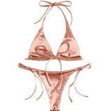 Sexy 13 Colors Halter Satin Brazilian Bikini Women Swimwear Female Swimsuit Two-pieces Bikini set Bather Bathing Suit Swim V4966
