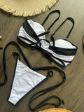 2025 New Sexy Bandeau Bikini Sets Swimsuit For Women Sexy Strappy Swimwear Female Patchwork Bathing Suit Beachwear Swimming Suit