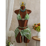 3PCS New With Skirt Tie Dye Halter Bikini Women Swimwear Female Swimsuit Bather Bathing Suit Swim Three-pieces Bikini set K8069