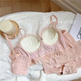 Sexy Lolita Bra Set for Women Wireless Push Up Bralette Lace Sexy Lingerie Set for Small Bust Gathering No Underwire MOYISU S-XL