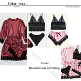 Women's Fashion Pajama Print Sexy Lace Trim Faux Silk Satin Pajama Set Gown Skin Friendly Comfort Loungewear Sexy Pajamas