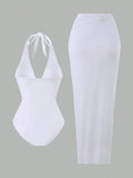 Vintage Black White Long Skirt Swimwear Sets Women Deep V Neck Starfish Hollow Out Bathing Suit Holiday One Piece Swimsuit 2026