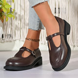 Vinatge T-Strap Med Heels Mary Jane Shoes Women Korean Buckle Strap Pu Leather Pumps Woman British Style Platfrom Student Shoes