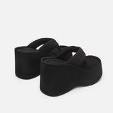 2026 Leisure Black Summer Platform Sandals Women Outdoor Slides Slipper Vintage Flip Flops High Heels Wedges Shoes Daily Wear
