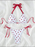 DEKA Women Cute Strawberries Print Bikini Set Sexy Thong Swimsuit Two Pieces Bathing Suit Swimwear