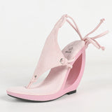 Strange Style Hollow Wedge Sandals Women Summer Platform Clip Open Toe Ankle Cross Strap Pink High Heels Party Prom Shoes