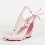 Strange Style Hollow Wedge Sandals Women Summer Platform Clip Open Toe Ankle Cross Strap Pink High Heels Party Prom Shoes