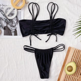 2026 Sexy Bikini Women Swimwear Swimsuit Double Straps Plaid Black Bikinis Set Bathing Suit Beach Bikini Female Push Up Biquinis