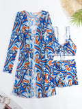 New Sexy 3 Pieces Suit for Women Neck Hanging Bikini Set+Cover-up Swimwear Sunproof Tankini High Waist Shorts Swimsuit Beachwear