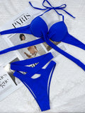 DEKA Sexy Solid Push Up Strapped Bikini Set Tied High Waist Thong Swimsuit Women Swimwear Beach Backless Bathing Suit