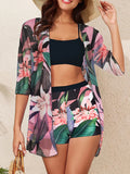 3 Pieces High Waist Bikinis 2026 Women Printed Swimwear Female Bandeau Swimsuit With Kimono Bathers Swimming Bathing Swim Suit