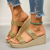 Lightweight Gold Wedge Heel Sandals Women Summer Woven Platform Gladiator Sandals Woman Plus Size 43 Thick Sole Sandalias Mujer