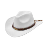 Women Men Wide Brim Floppy Cowboy Hat Western Style Wool Felt Flat Top Cap Classic Vintage Bowler Hat Party