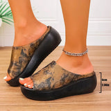 Vintage Printing Wedges Slippers Women Plus Size 44 Peep Toe Wedges Sandals Woman Lightweight Thick Sole Beach Sandles Summer