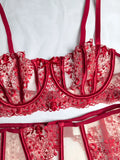 Women's New Floral Embroidered See-Through Mesh Lingerie 4-Piece Set - Sexy Underwear for Special Nights
