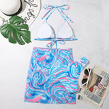 3 Pieces Bikini Set With Skirt  Tie Dye String Thong Bathing Suit Women Swimsuit Female  Swimwear Beach Wear Swim Lady Summer
