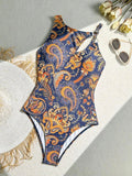 2026 Sexy Printed Swimsuit One Piece Hollow Swimwear Women Ring Linked Bathers Bathing Swimming Swim Suit Female Beachwear