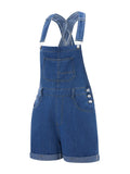 Women Denim Bib Overalls Adjustable Straps Shorts Romper with Pocket Casual Rolled Cuff Shortalls