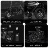 1Year Warranty 500W Adult Electric Bike 20MPH 48V10.4Ah with Dual Disc Brake 14 Inches Folding Electric Bike 22 Mile Range