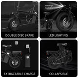 1Year Warranty 500W Adult Electric Bike 20MPH 48V10.4Ah with Dual Disc Brake 14 Inches Folding Electric Bike 22 Mile Range